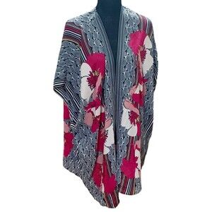 Max Studio Floral Shawl Cardigan Wrap Hi Low Cap Sleeve Blouse Size M $195 MSRP